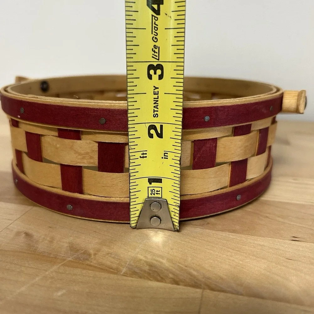 Vtg Longaberger Small Pie Basket Cherry Red Checkered Woven Swing Handle 2006